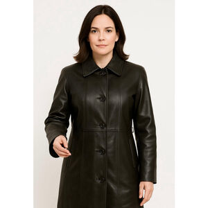 Women's Siena Studio Black Leather Trench Coat M Timeless Quiet Luxury Old Money
